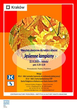 Kraków Wydarzenie Inne wydarzenie 22.11.2025 - Warsztaty plastyczne dla rodzin z dziećmi - Jesienne lampiony, Dwór Czeczów